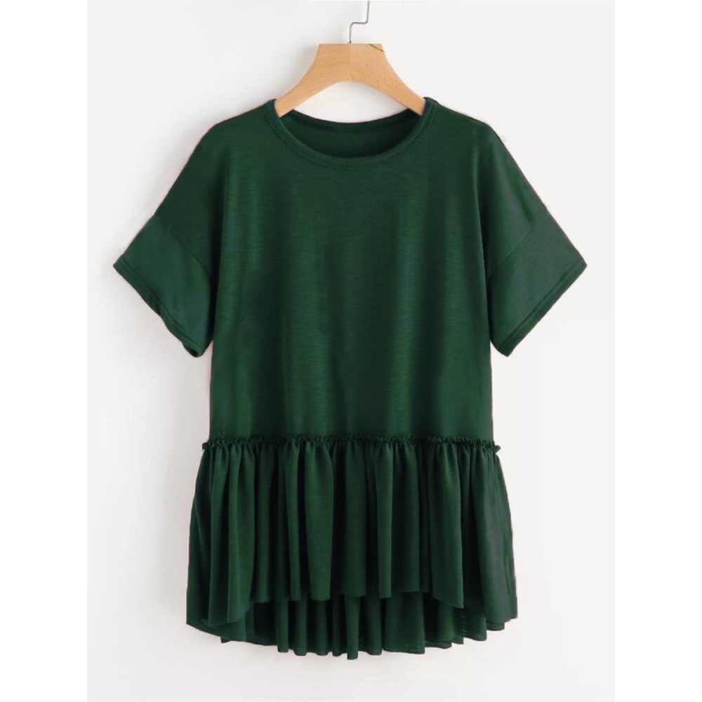 Shein Dark Green Ruffled Top